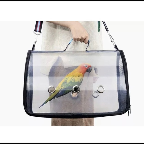 Portable Bird Carrier Travel Cage Pet Mesh Folding Transparent Breathabl…
